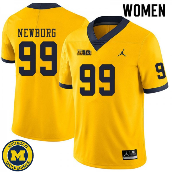 Women Michigan Wolverines #99 Gabe Newburg Yellow Embroidery Jersey